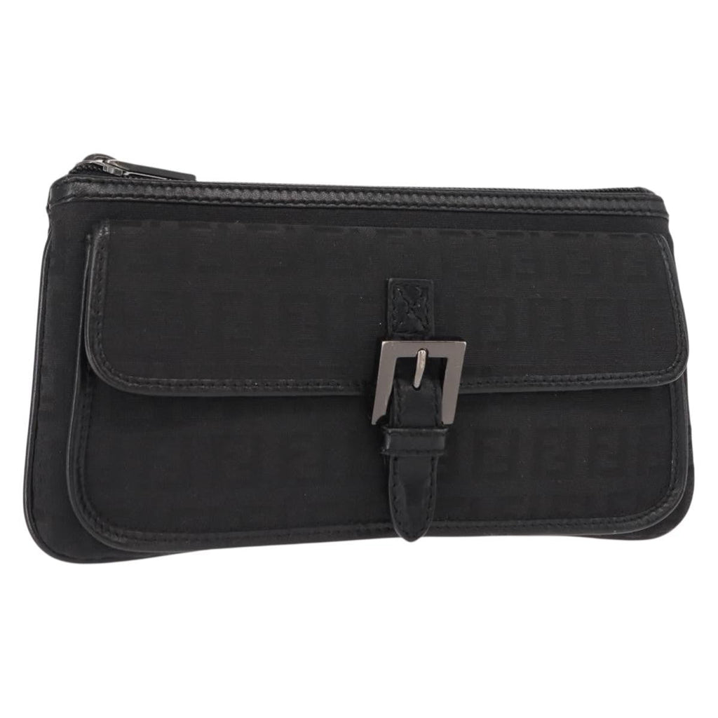 Fendi Ff Logo Pouch Canvas Black Canvas Clutche & Pouche Bag