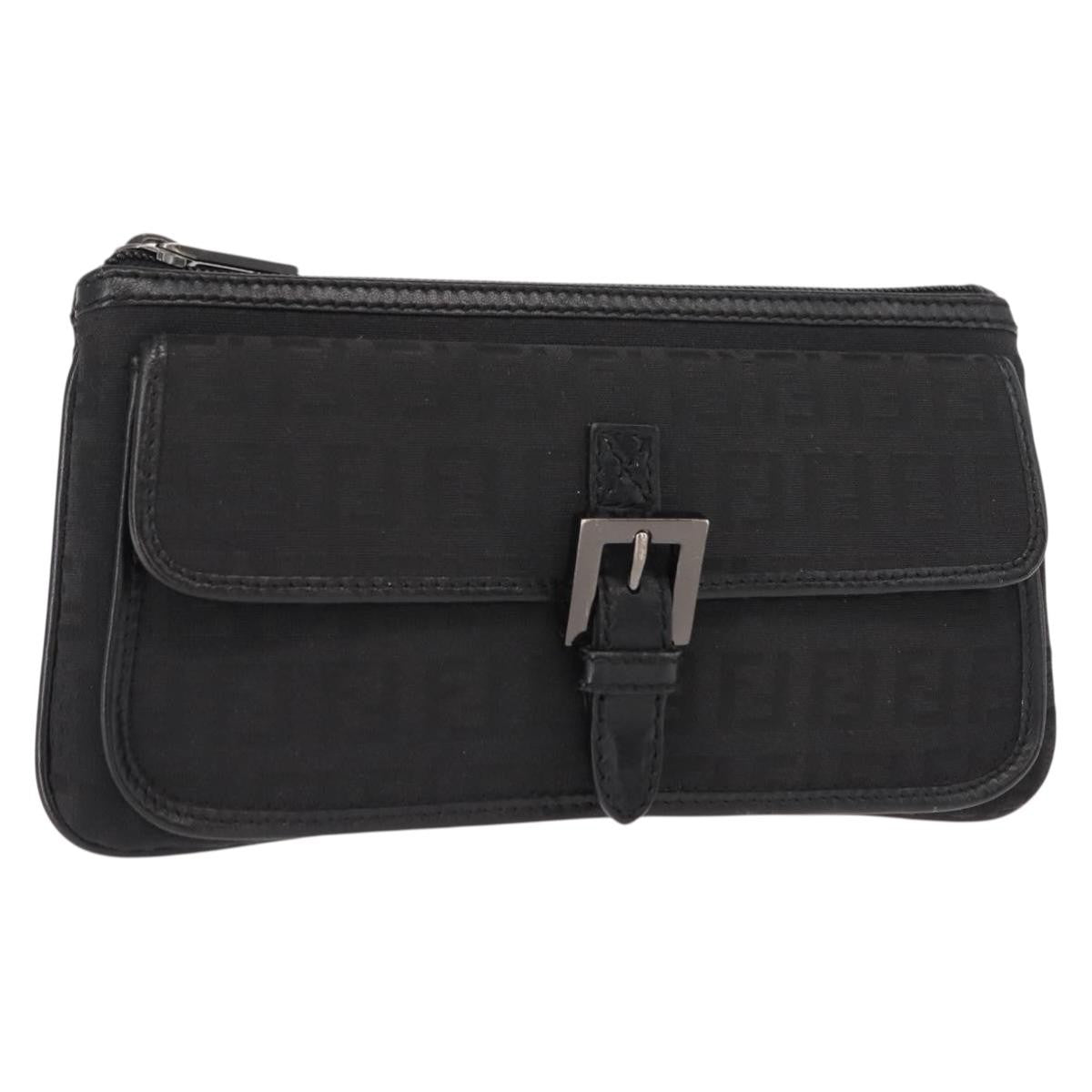 Fendi Ff Logo Pouch Canvas Black Canvas Clutche & Pouche Bag