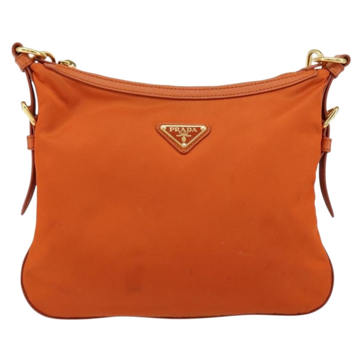 Prada Flat Messenger Tessuto With Leather Orange Nylon Shoulder Bag Bag
