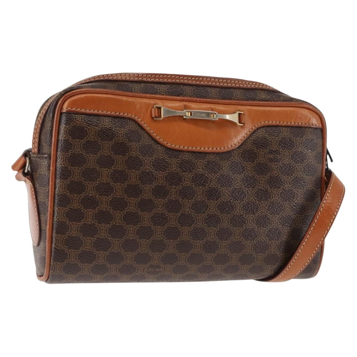 Celine Macadam Shoulder Bag Pvc Leather Brown Canvas Bag