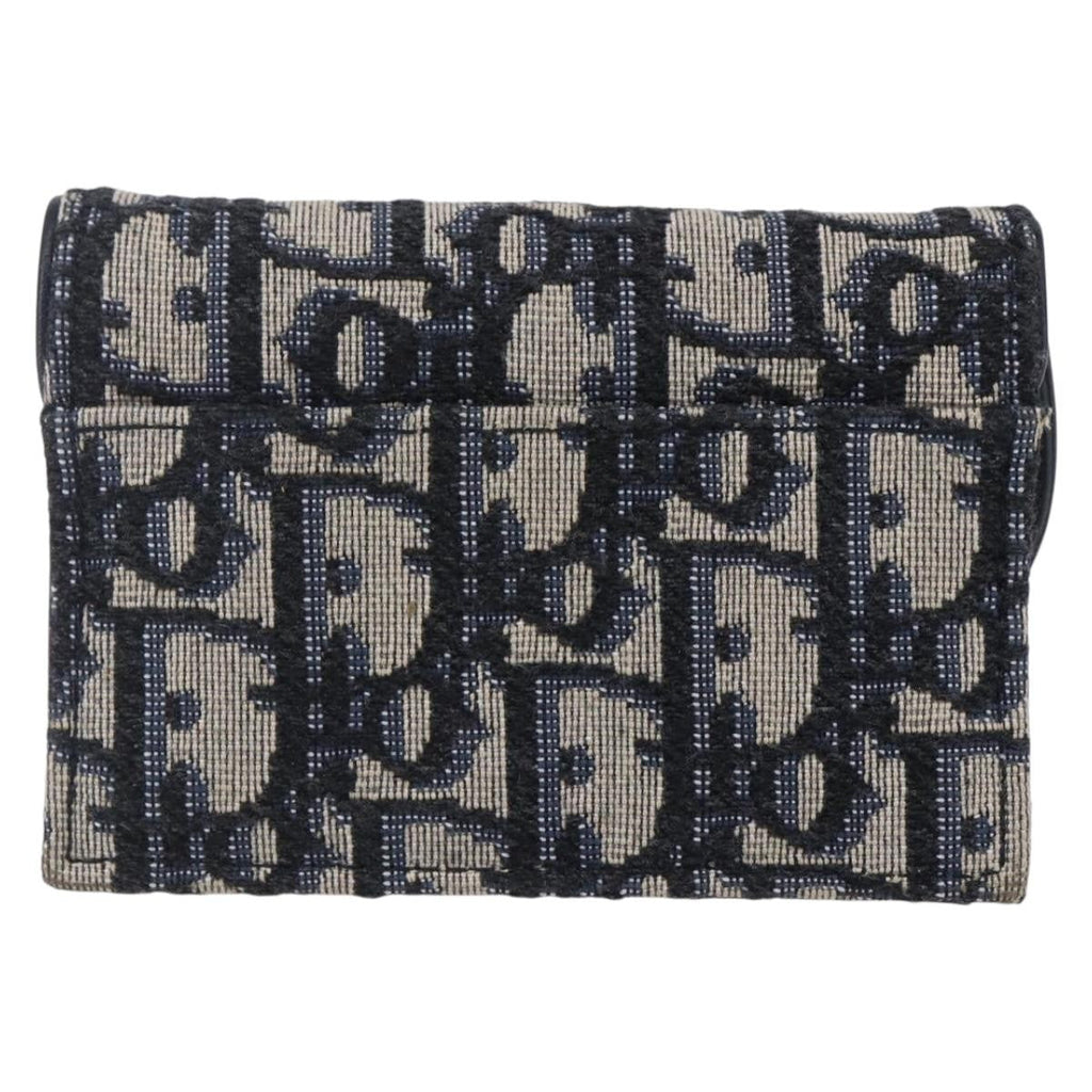 Christian Dior Saddle Card Case Oblique Canvas Navy Canvas Card Holders Accessory (Pre-Owned)