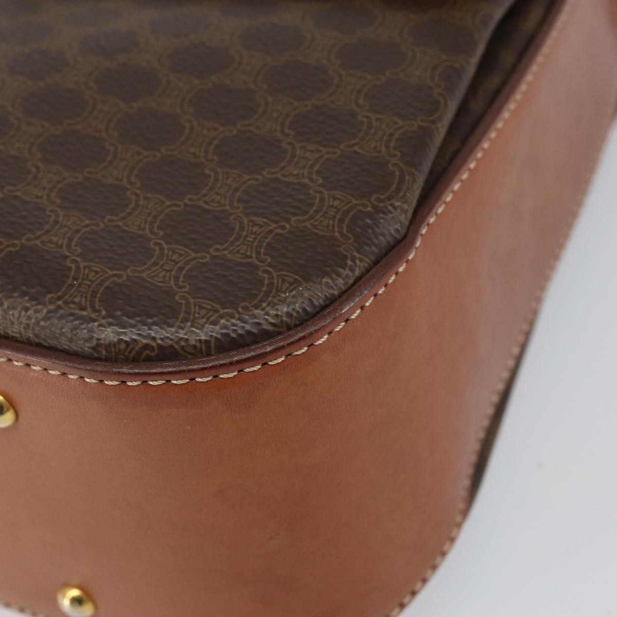 Celine Vintage Convertible Top Handle Bag Macadam Coated Canvas Brown Pvc Handbag