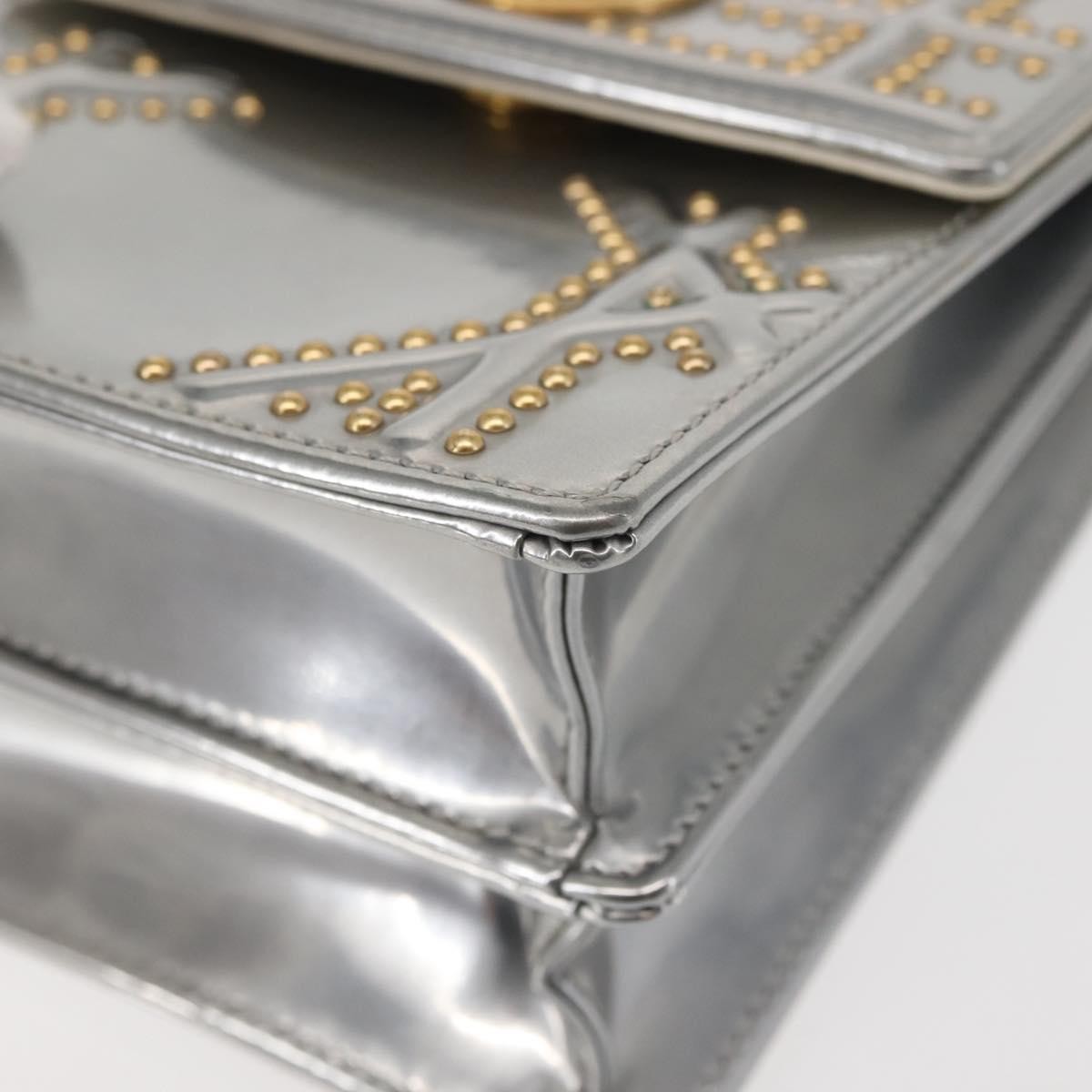 Christian Dior Ultra Matte Diorama Vertical Clutch On Chain Studded Leather Silver Patent_Leather Clutche & Pouche Bag (Pre-Owned)