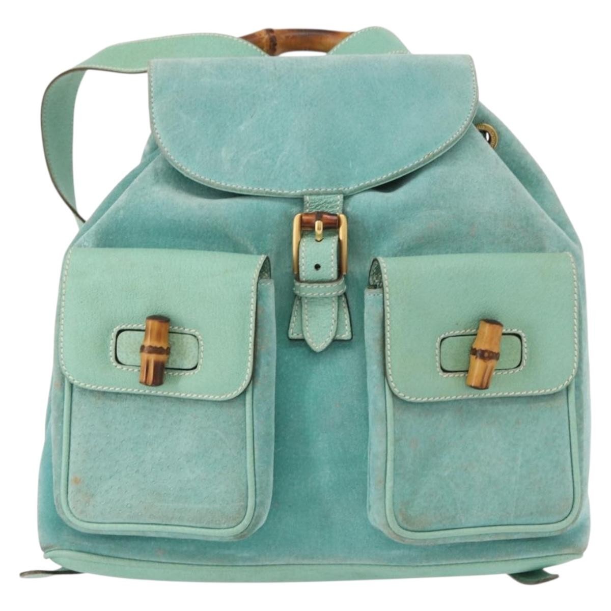 Gucci Vintage Bamboo Backpack Suede Green Suede Backpack Bag (Pre-Owned)