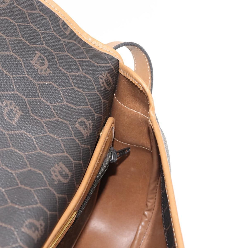 Christian Dior Vintage Honeycomb Shoulder Bag Canvas And Leather Brown Canvas Shoulder Bag Bag (Pre-Owned)