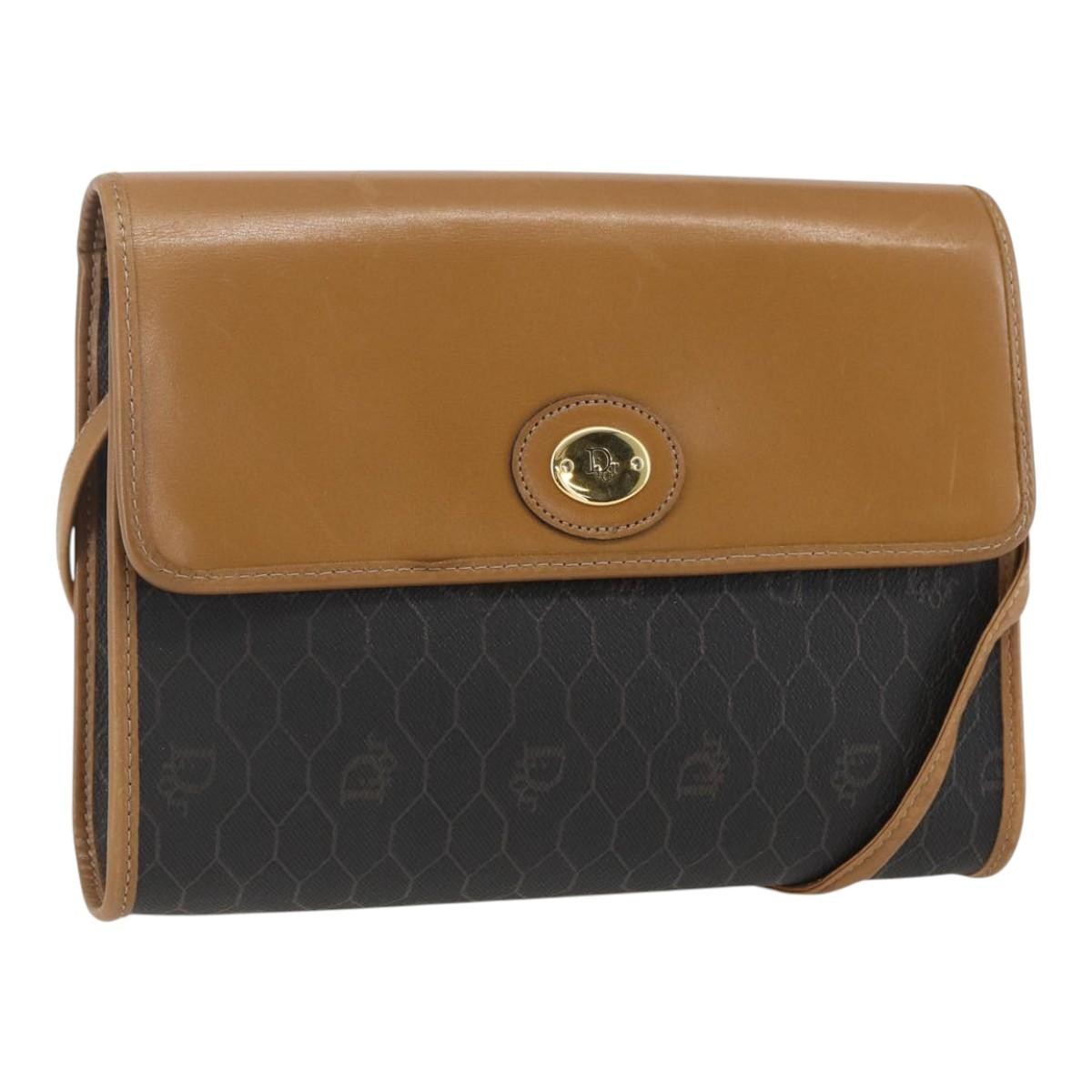 Christian Dior Vintage Honeycomb Shoulder Bag Canvas And Leather Black Pvc Shoulder Bag Bag (Pre-Owned)