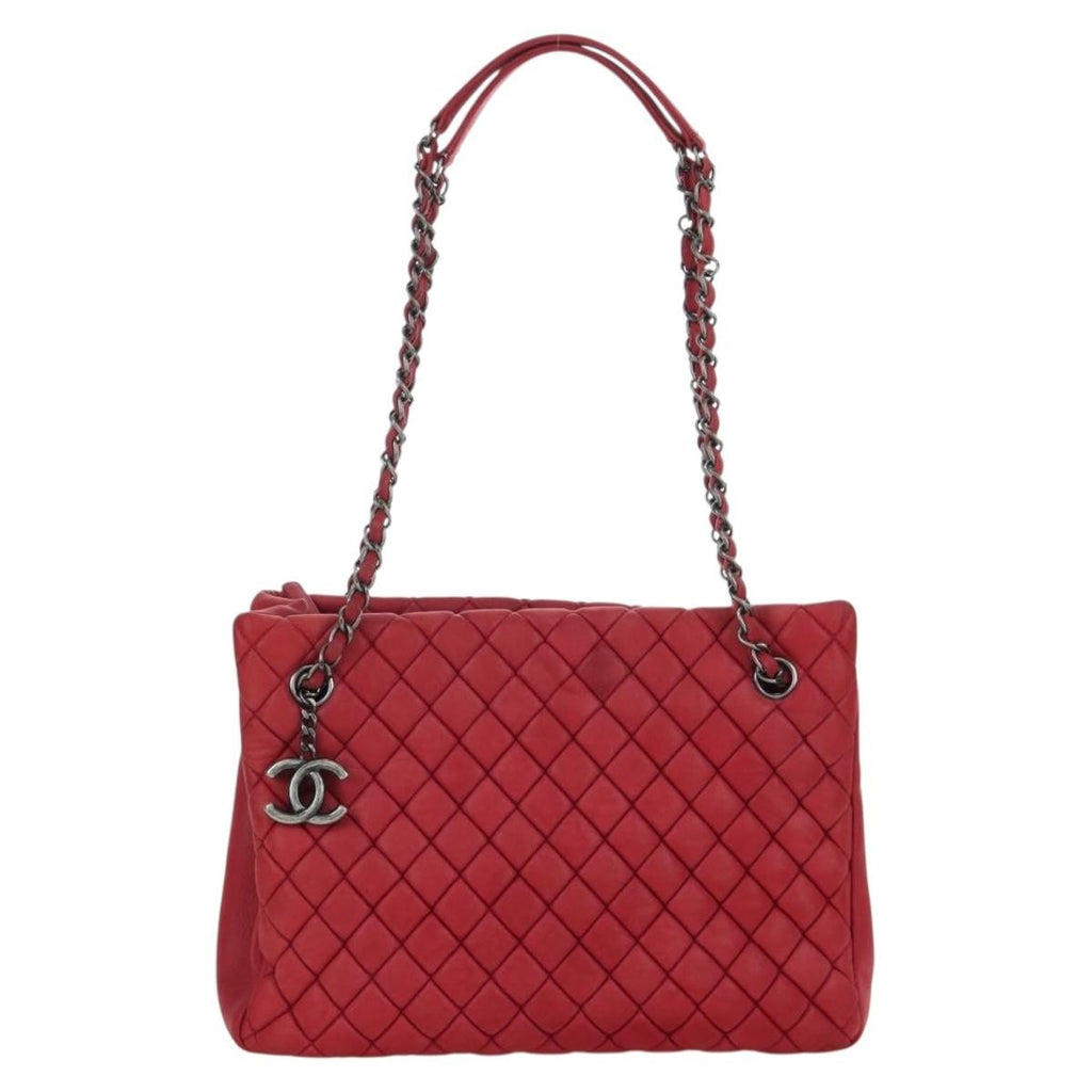 Chanel New Bubble Tote Quilted Calfskin Red Leather Tote Bag Bag