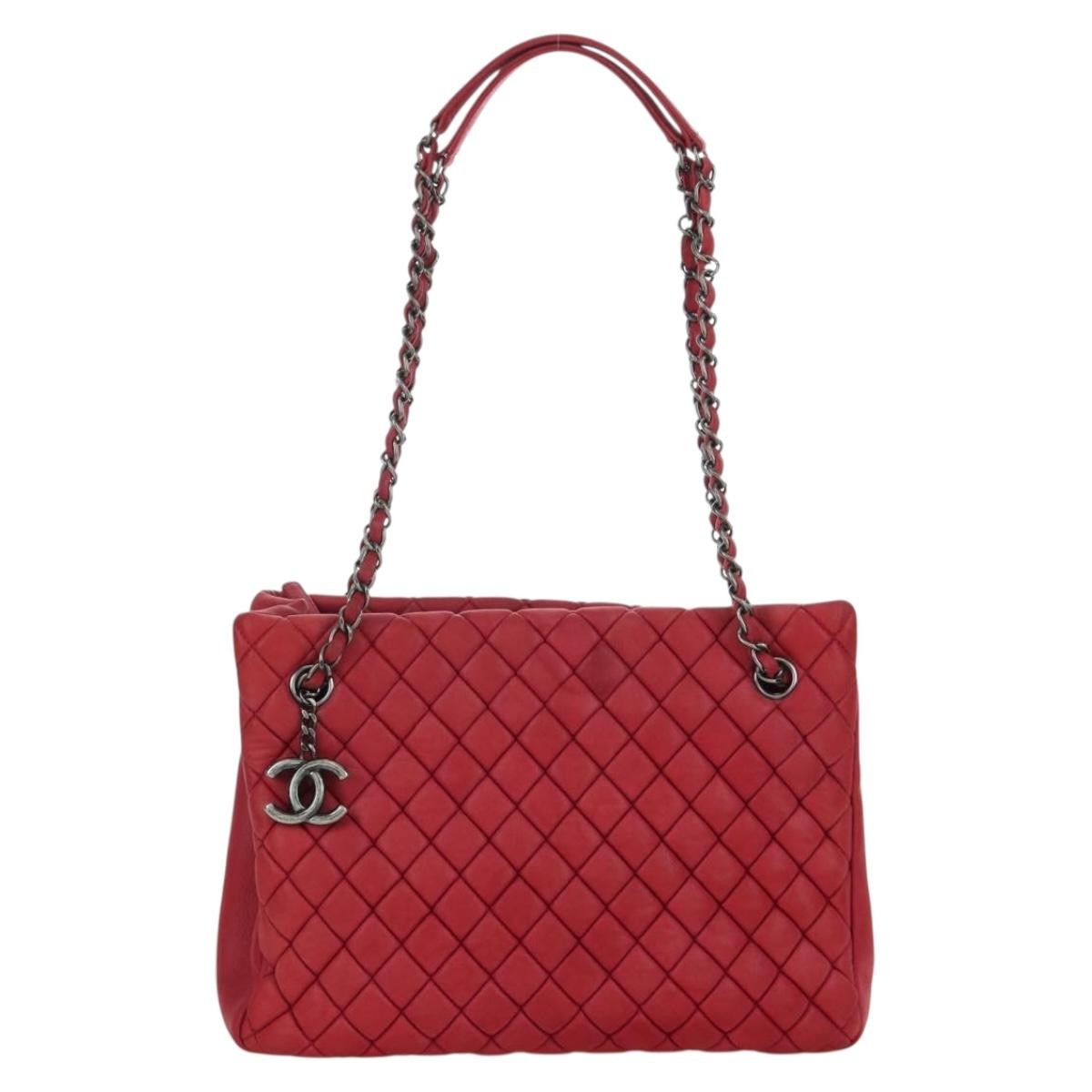 Chanel New Bubble Tote Quilted Calfskin Red Leather Tote Bag Bag