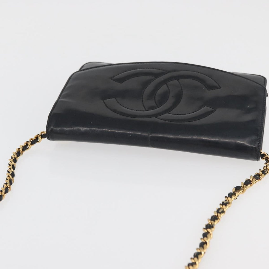 Chanel Vintage Cc Wallet On Chain Patent Black Patent_Leather Shoulder Bag Bag