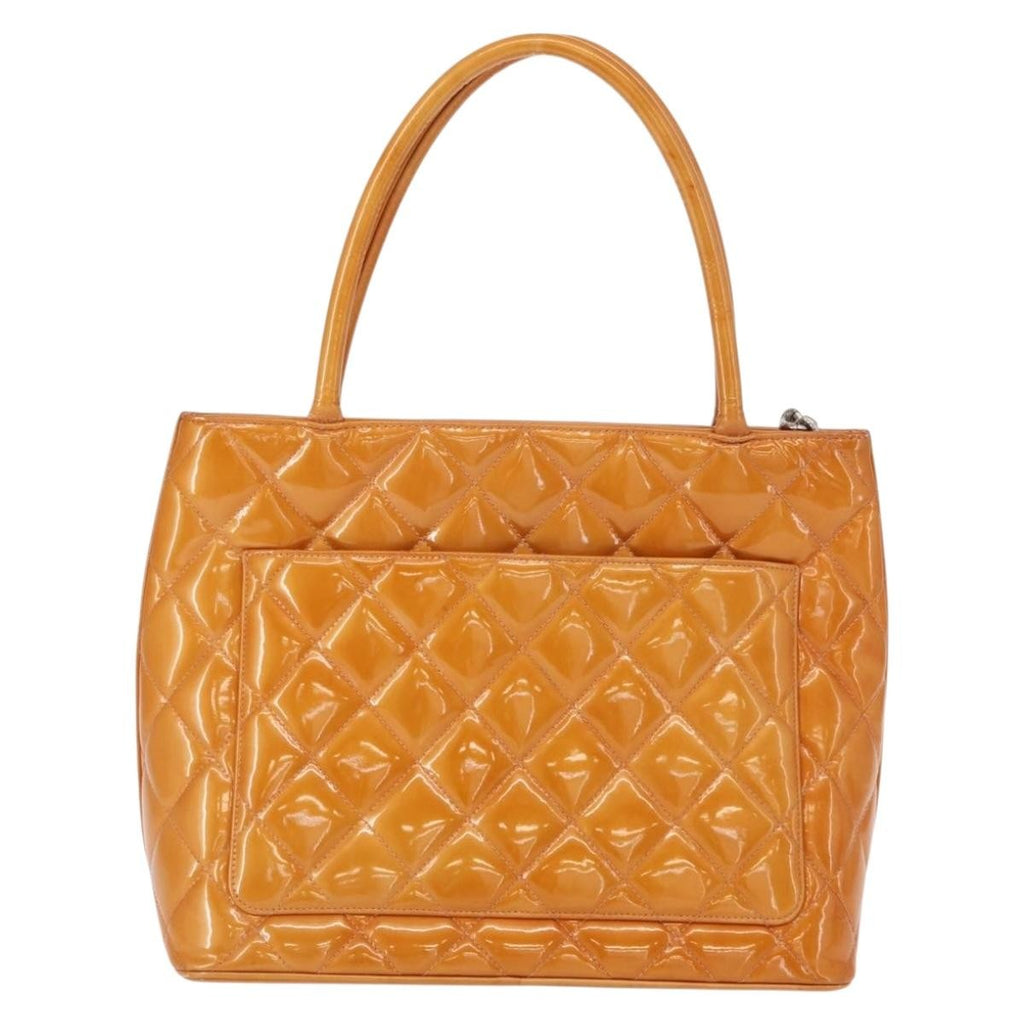 Chanel Medallion Tote Quilted Patent Beige Patent_Leather Tote Bag Bag