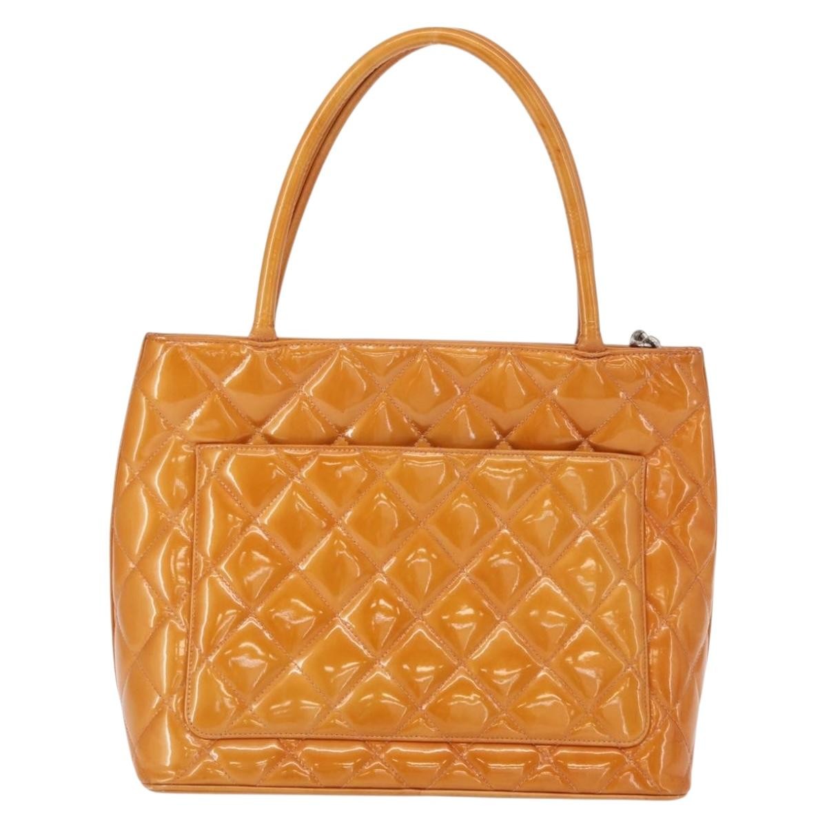 Chanel Medallion Tote Quilted Patent Beige Patent_Leather Tote Bag Bag
