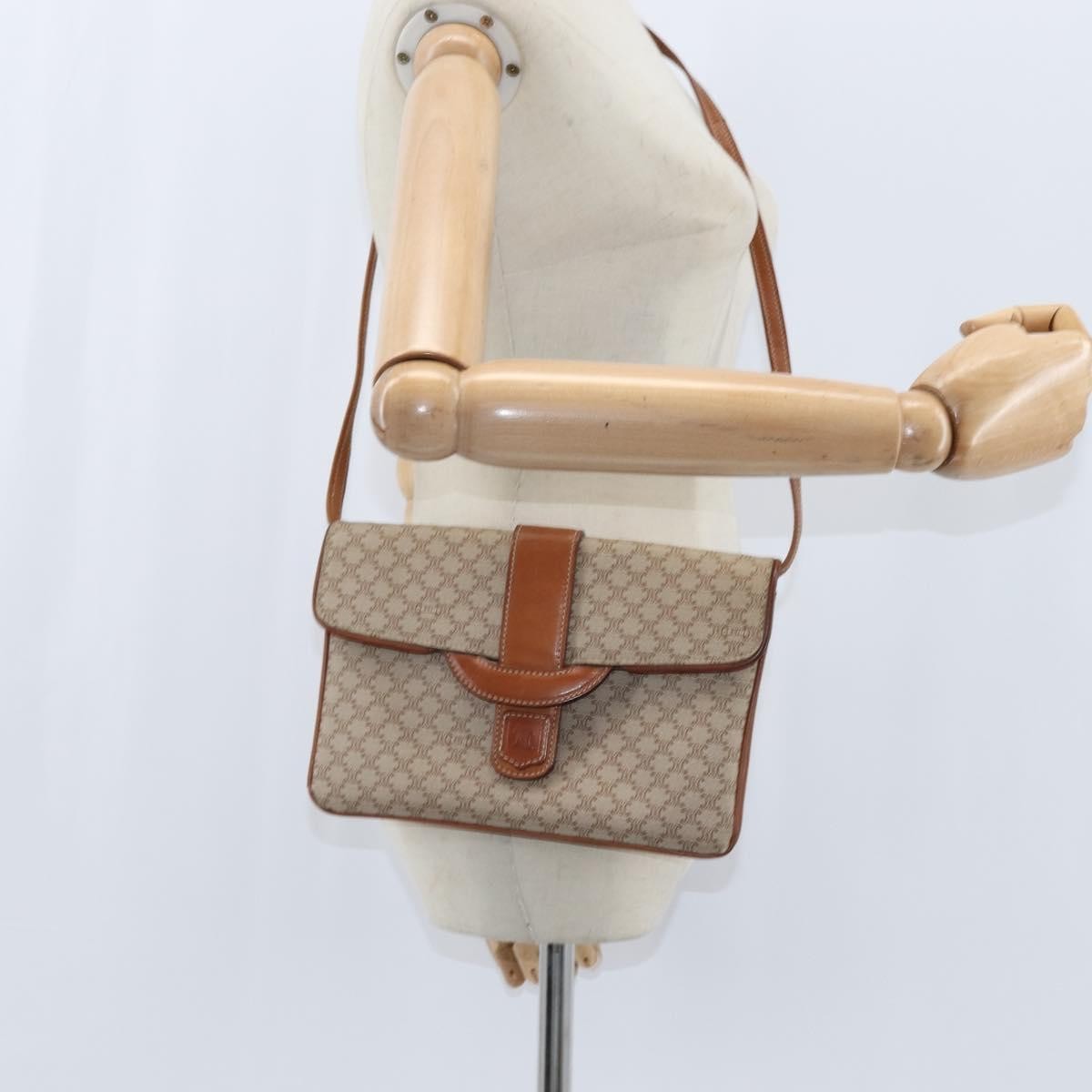 Celine Vintage Macadam Shoulder Bag Canvas And Leather Beige Canvas Shoulder Bag Bag