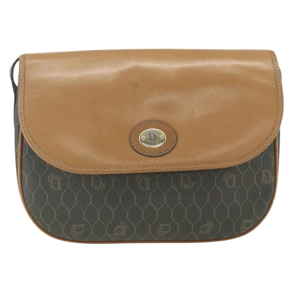 Christian Dior Vintage Honeycomb Flap Crossbody Bag Canvas And Leather Khaki Canvas Shoulder Bag Bag (Pre-Owned)