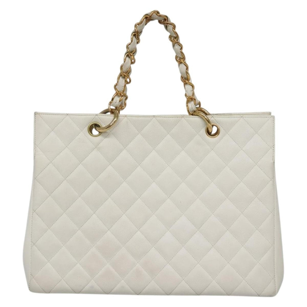 Chanel Vintage Grand Shopping Tote Quilted Caviar White Leather Bag