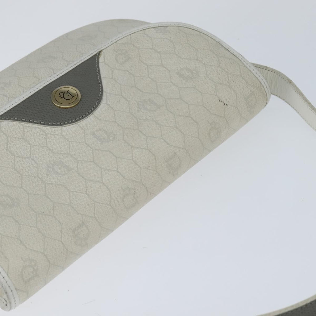 Christian Dior Vintage Honeycomb Flap Crossbody Bag Canvas And Leather White Canvas Shoulder Bag Bag (Pre-Owned)