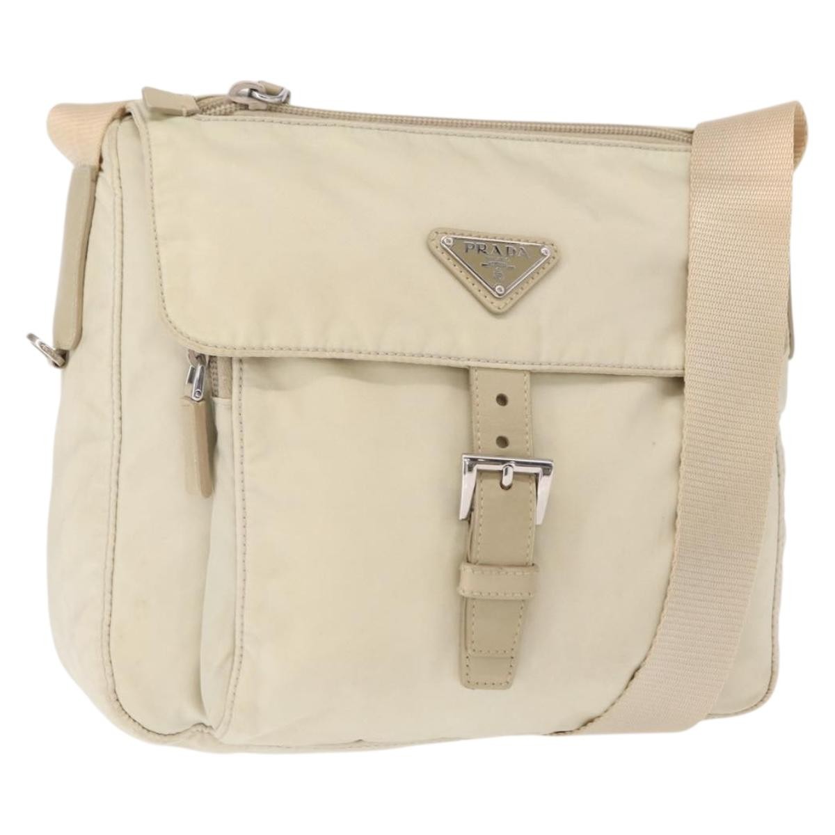 Prada Buckle Messenger Bag Tessuto Beige Nylon Shoulder Bag Bag