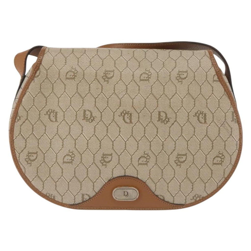 Christian Dior Vintage Honeycomb Flap Crossbody Bag Coated Canvas Beige Canvas Bag (Pre-Owned)