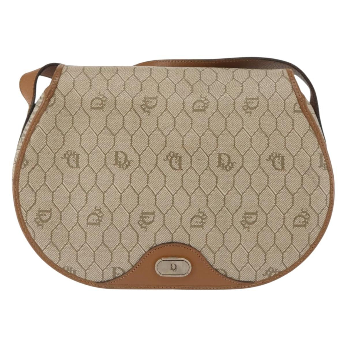 Christian Dior Vintage Honeycomb Flap Crossbody Bag Coated Canvas Beige Canvas Bag (Pre-Owned)