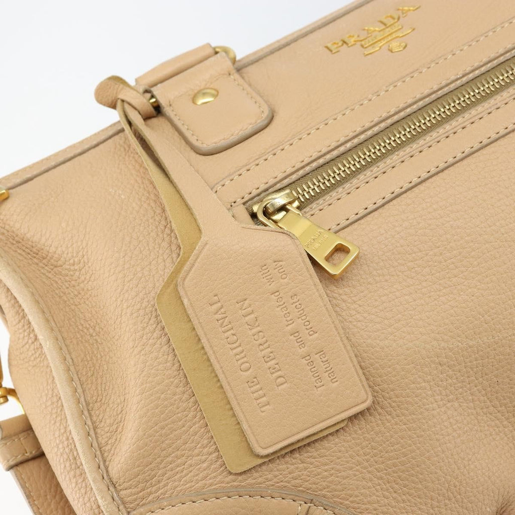 Prada Front Zip Convertible Satchel Cervo Leather Beige Leather Handbag