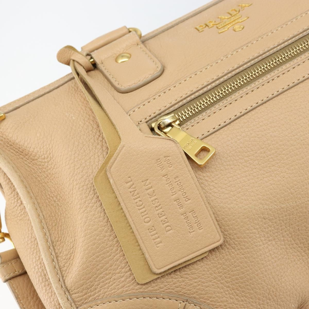 Prada Front Zip Convertible Satchel Cervo Leather Beige Leather Handbag