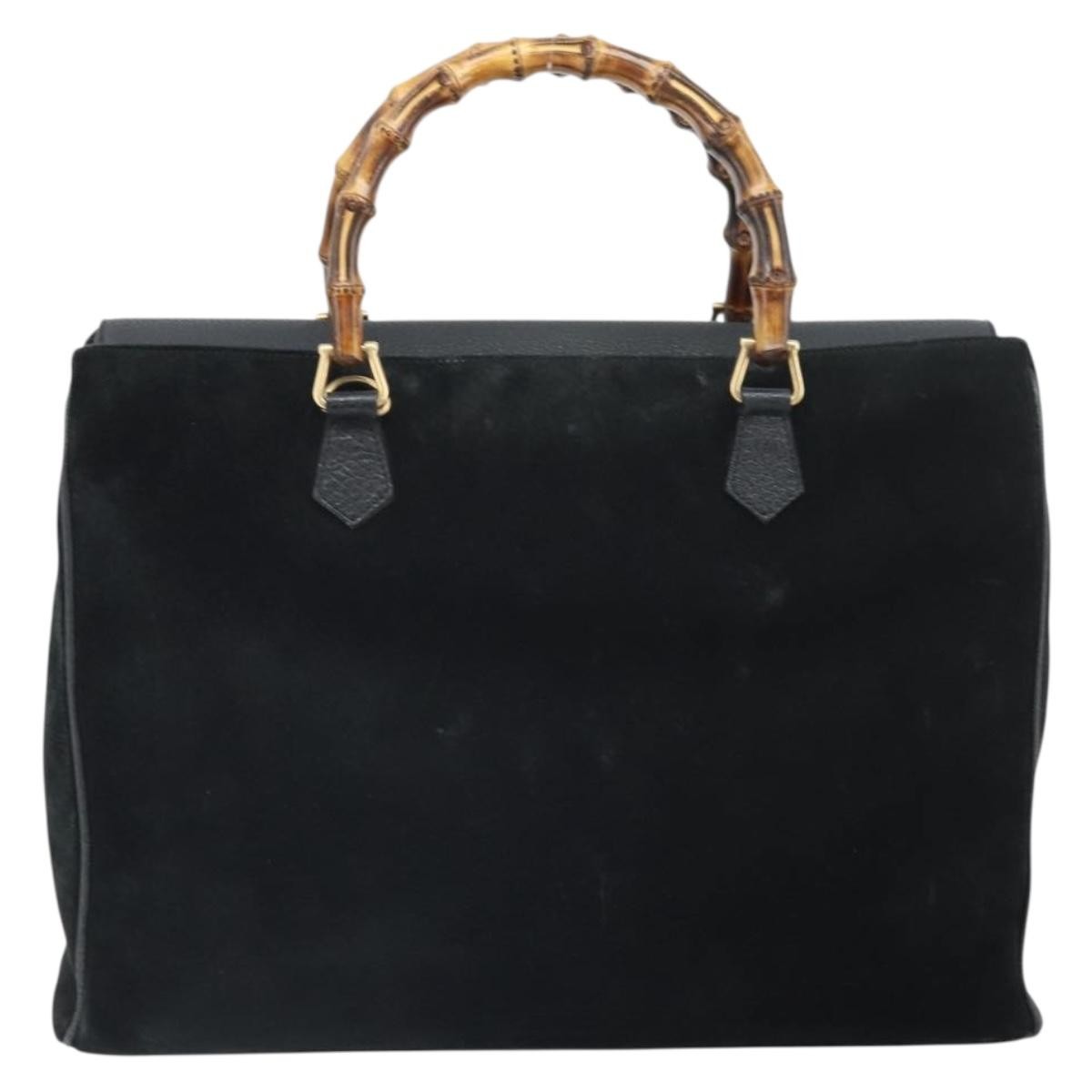 Gucci Bamboo Tote Bag Suede Black Suede Tote Bag Bag (Pre-Owned)