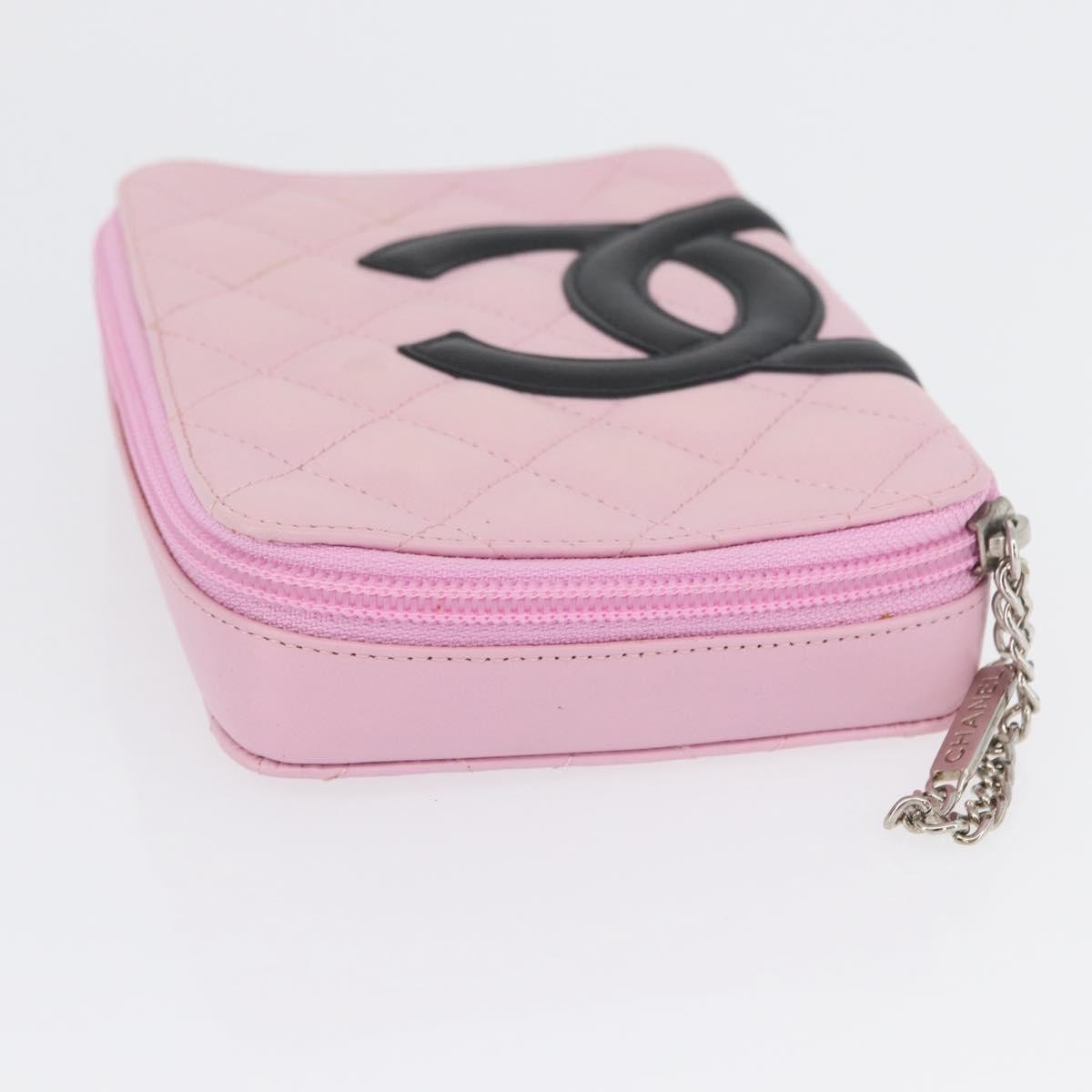 Chanel Cambon Zip Around Cosmetic Case Quilted Leather Pink Leather Wallets Accessory