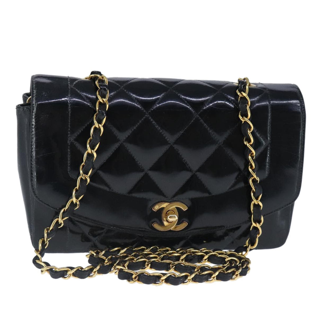 Chanel Vintage So Black Diana Flap Bag Quilted Patent Black Patent_Leather Shoulder Bag Bag