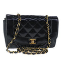 Chanel Vintage So Black Diana Flap Bag Quilted Patent Black Patent_Leather Shoulder Bag Bag