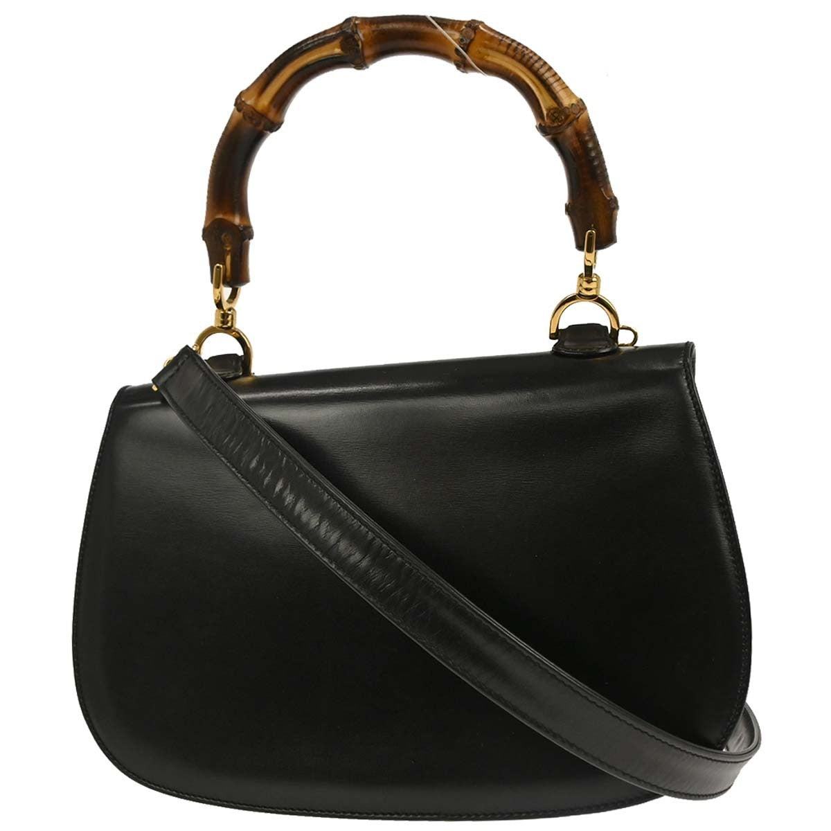Gucci Vintage Convertible Bamboo Top Handle Bag Leather Black Leather Handbag (Pre-Owned)