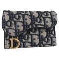 Christian Dior Saddle Card Case Oblique Canvas Navy Canvas Card Holders Accessory (Pre-Owned)