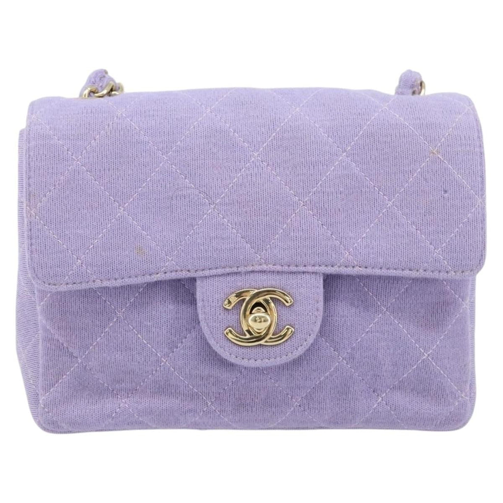 Chanel Square Classic Single Flap Bag Fabric Purple Cotton Crossbody Bag Bag
