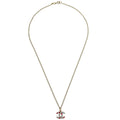 Chanel Cc Pendant Necklace Multicolor Crystal Embellished Metal Gold Gold_Plated Necklace Jewelry