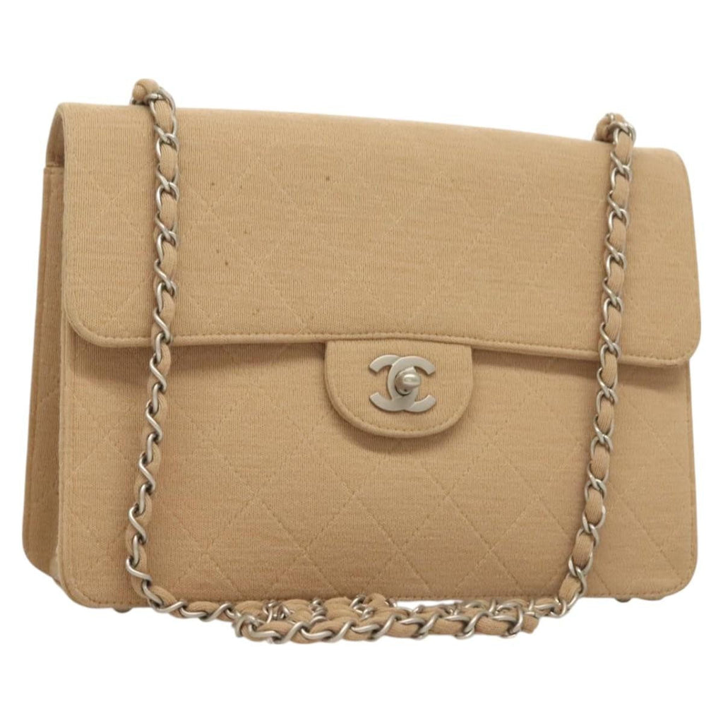 Chanel Matelasse Chain Shoulder Bag Leather Beige Cotton Shoulder Bag Bag