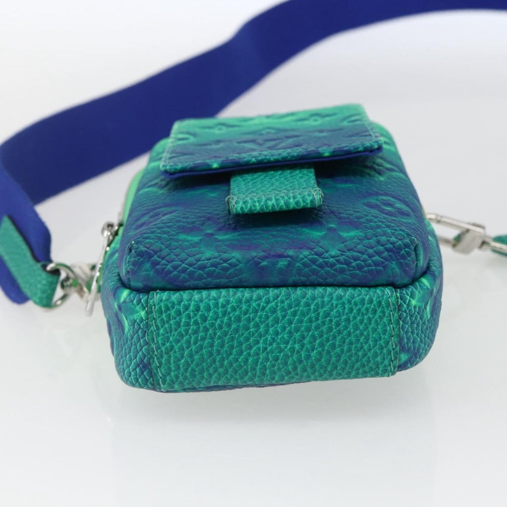 Louis Vuitton Double Phone Pouch Nm Monogram Shadow Leather Green Leather Clutche & Pouche Bag