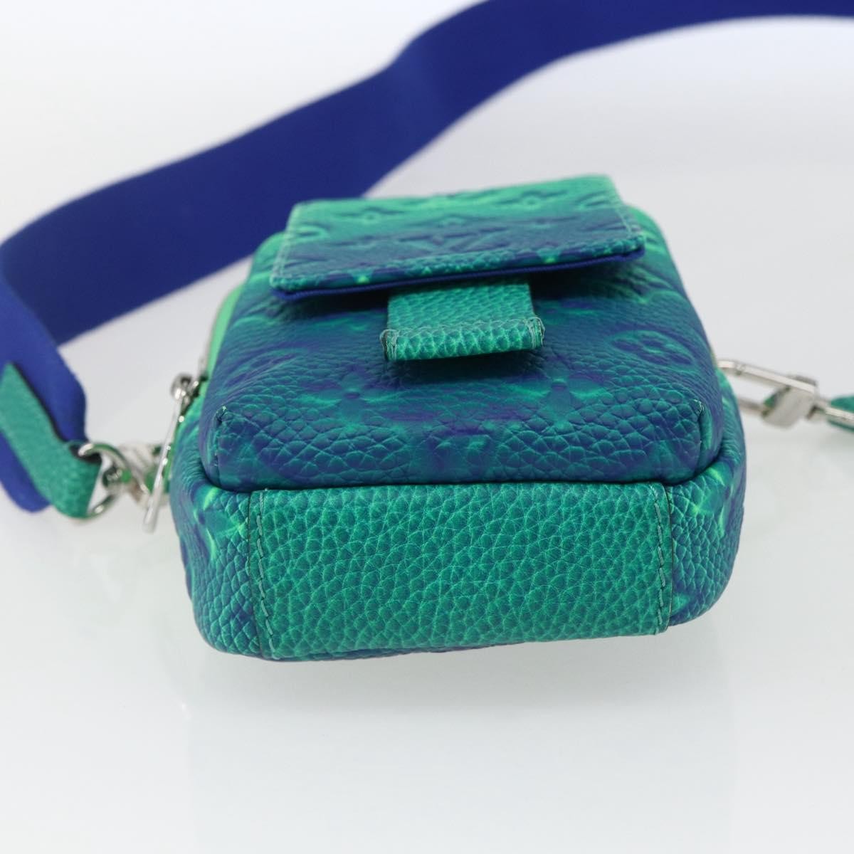 Louis Vuitton Double Phone Pouch Nm Monogram Shadow Leather Green Leather Clutche & Pouche Bag