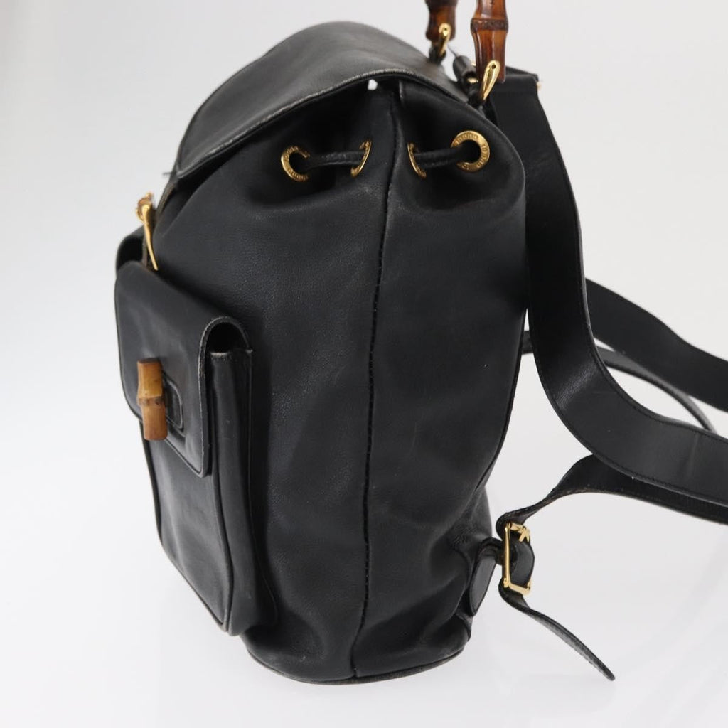 Gucci Vintage Bamboo Backpack Leather Black Leather Backpack Bag (Pre-Owned)