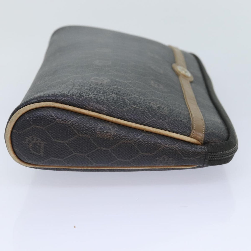 Christian Dior Vintage Honeycomb Zip Pouch Canvas And Leather Black Canvas Clutche & Pouche Bag (Pre-Owned)