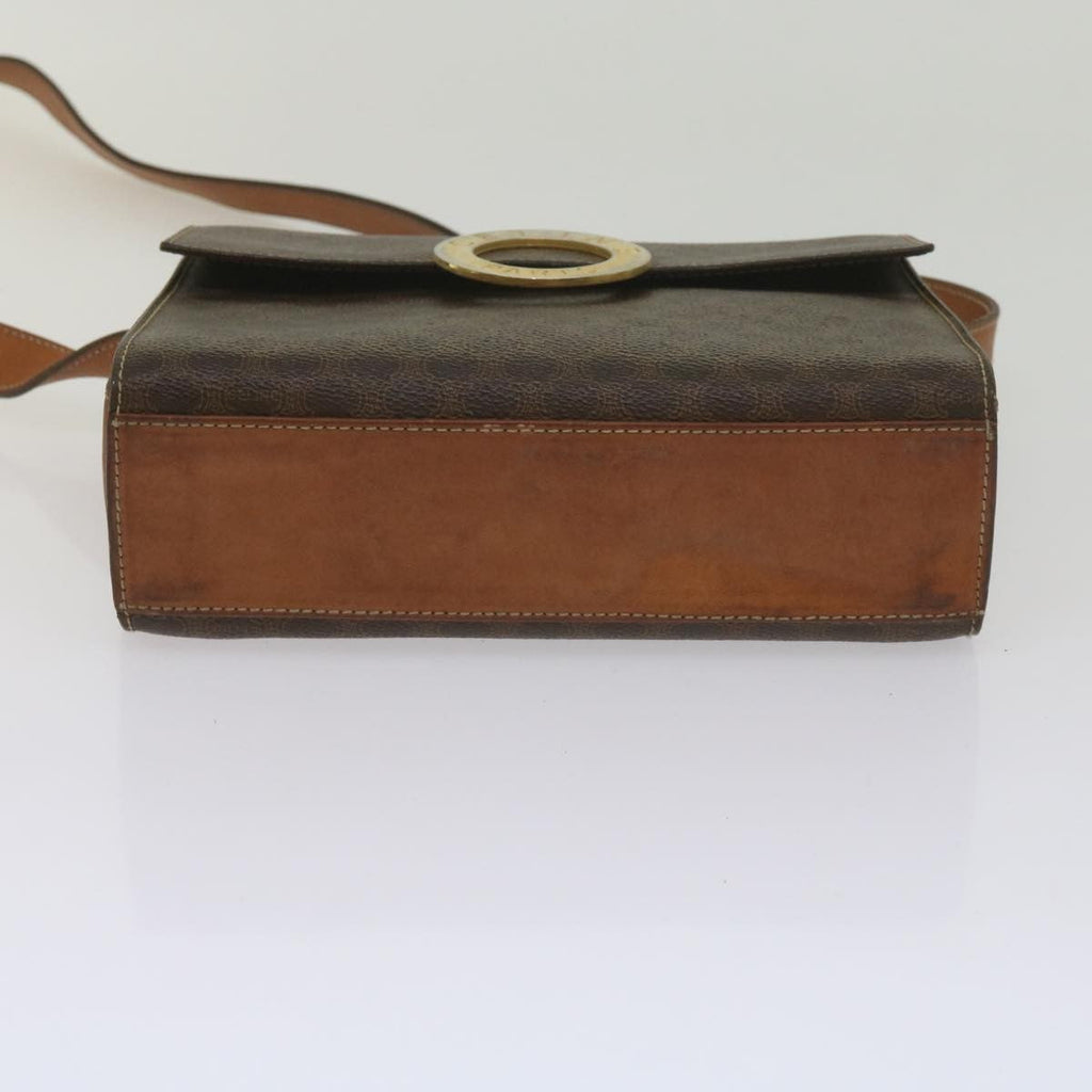 Celine Vintage Macadam Circle Logo Shoulder Bag Canvas And Leather Brown Canvas Shoulder Bag Bag