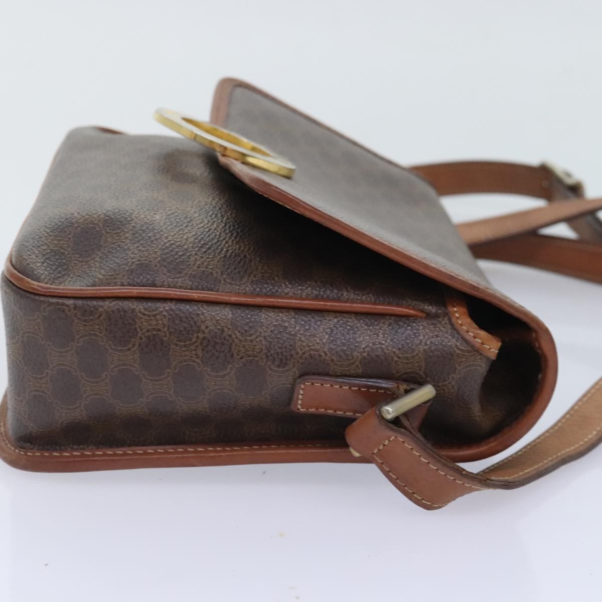 Celine Vintage Macadam Circle Logo Shoulder Bag Canvas And Leather Brown Canvas Shoulder Bag Bag
