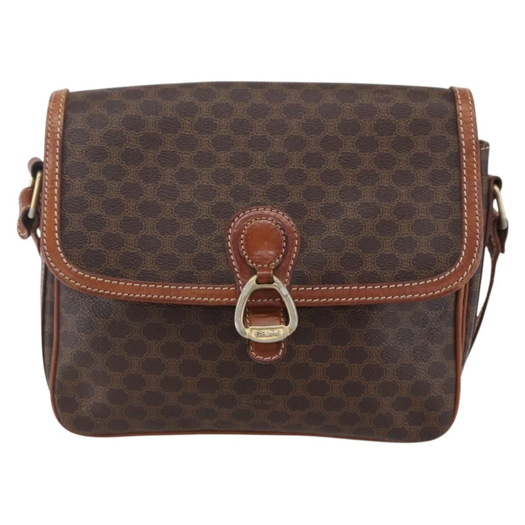 Celine Vintage Macadam Shoulder Bag Canvas And Leather Brown Canvas Shoulder Bag Bag