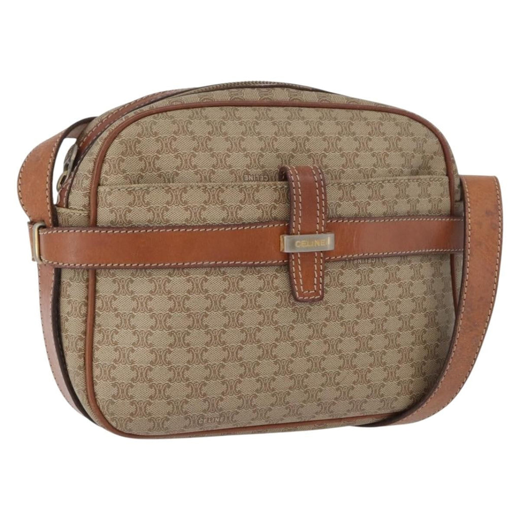 Celine Vintage Macadam Shoulder Bag Canvas And Leather Beige Canvas Shoulder Bag Bag