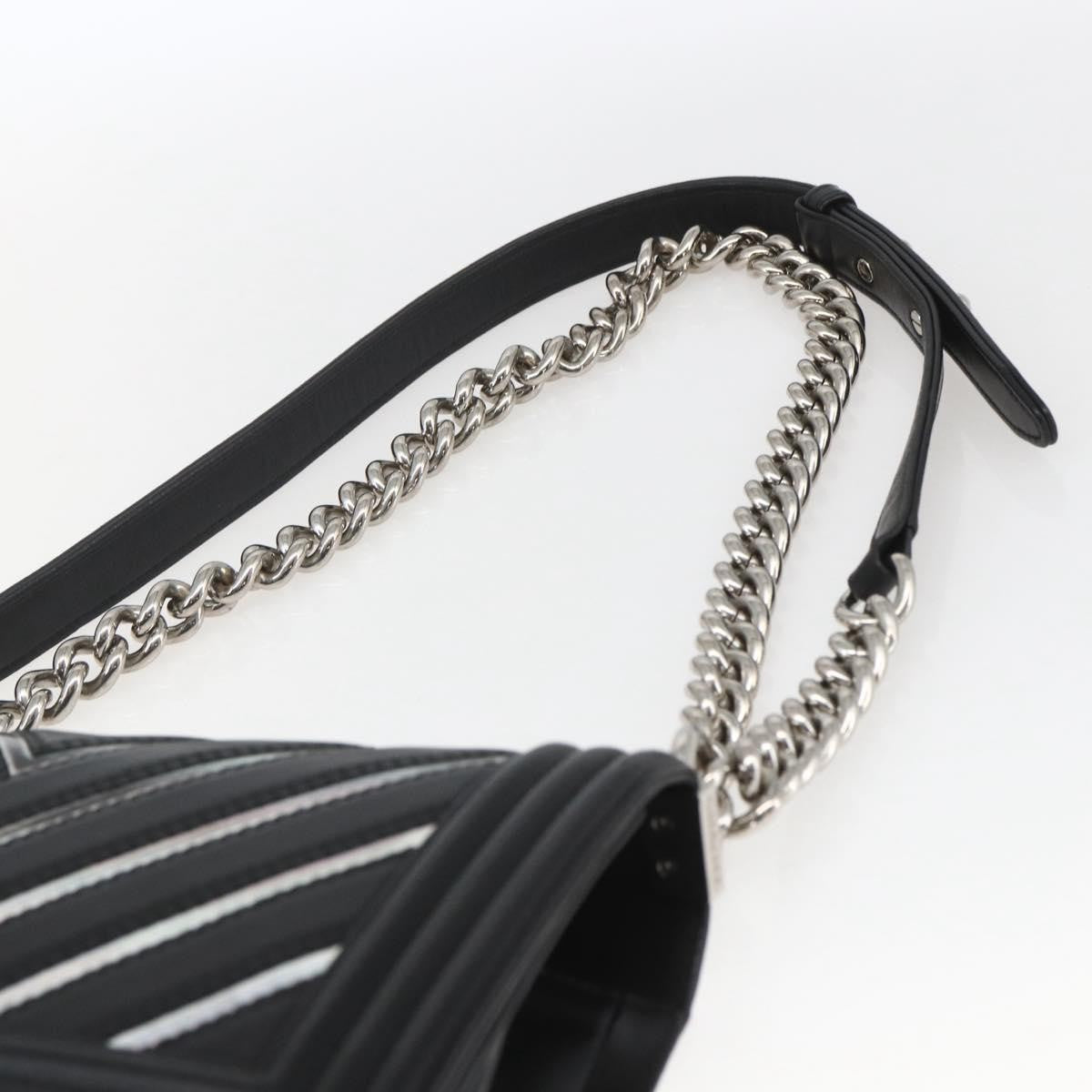 Chanel Boy Flap Bag Chevron Lambskin With Holographic Pvc Black Leather Shoulder Bag Bag