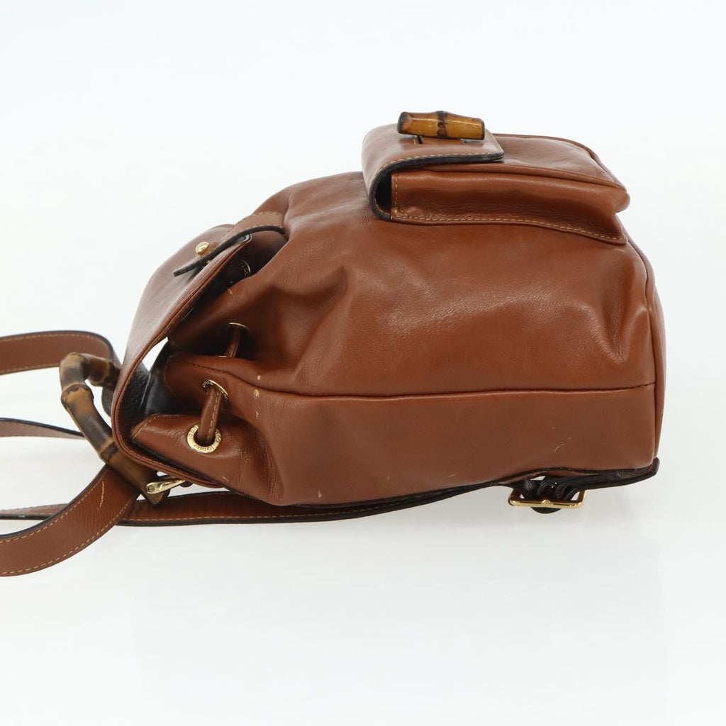 Gucci Vintage Bamboo Backpack Leather Brown Leather Backpack Bag (Pre-Owned)