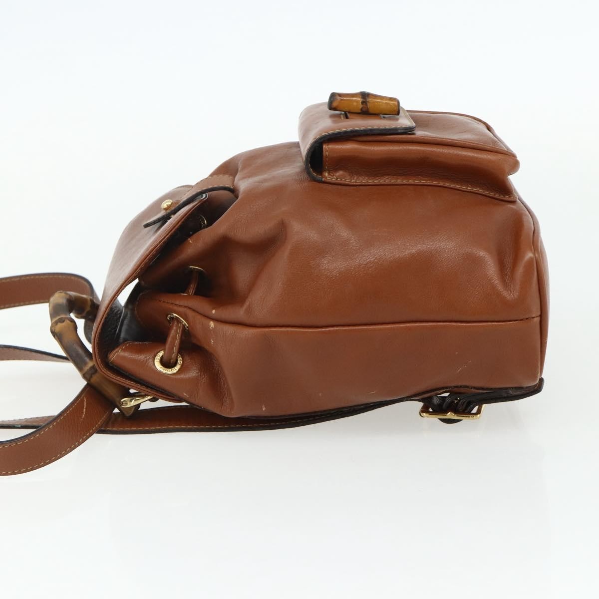 Gucci Vintage Bamboo Backpack Leather Brown Leather Backpack Bag (Pre-Owned)