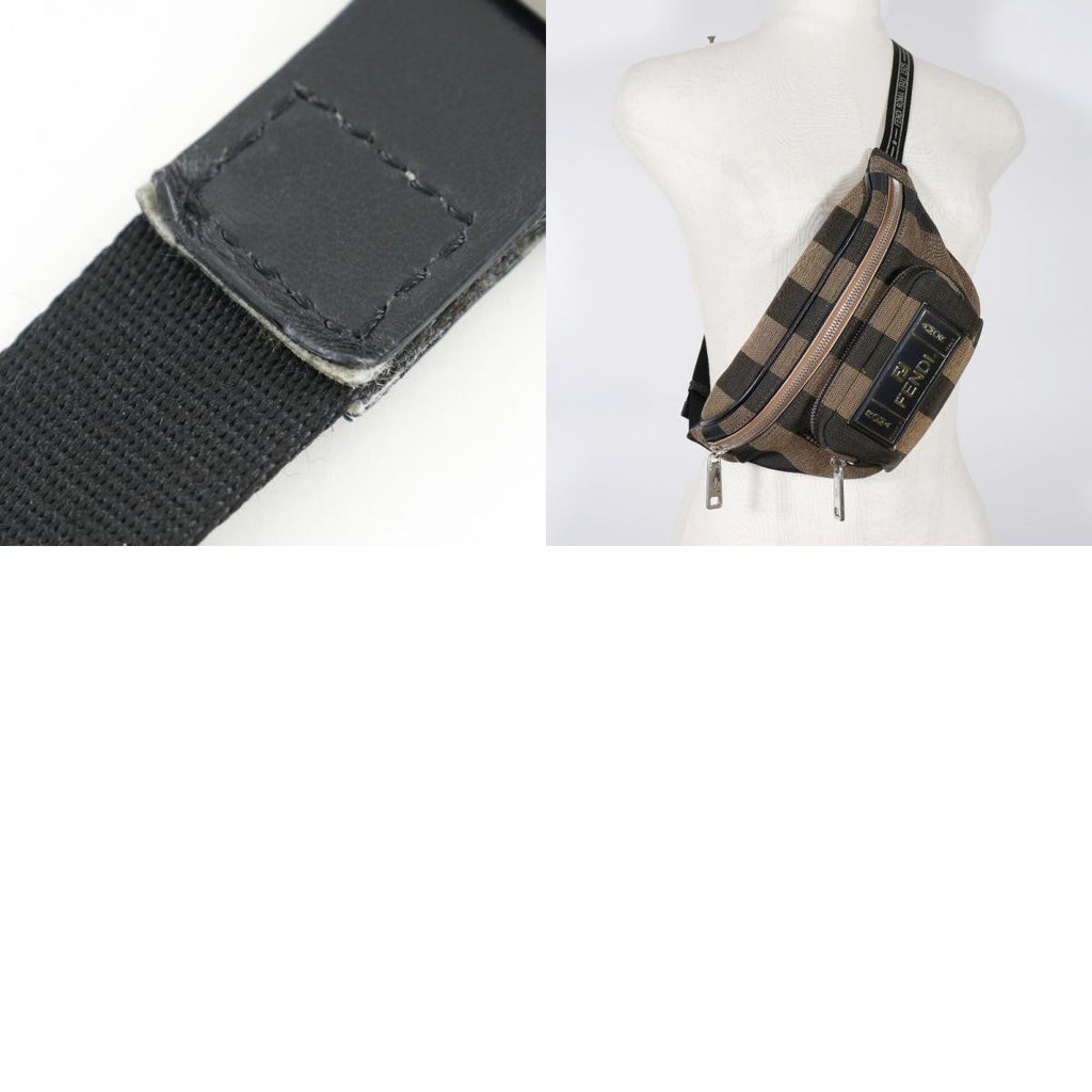 Fendi Front Pocket Waist Bag Pequin Canvas Brown Nylon Clutche & Pouche Bag