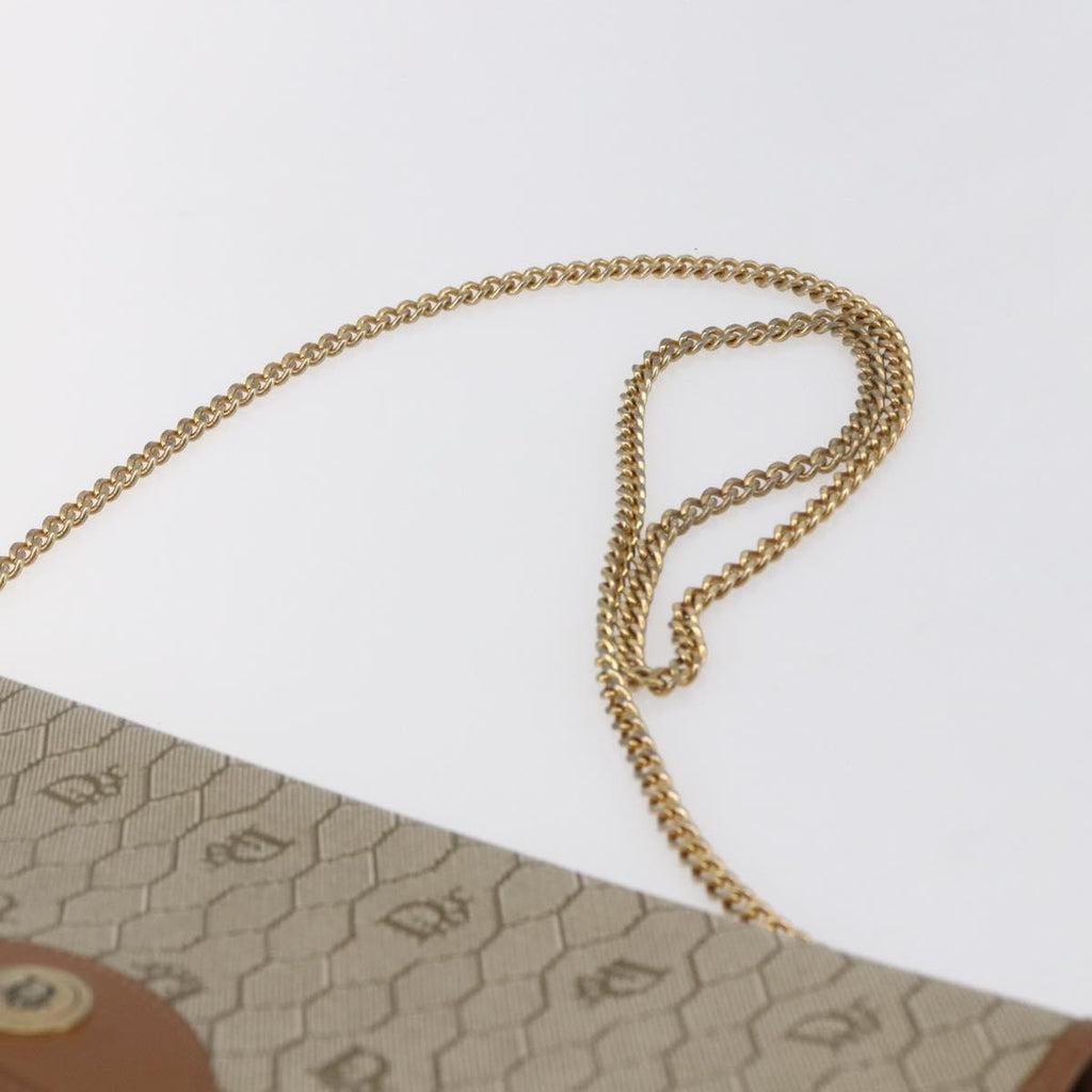 Christian Dior Vintage Honeycomb Chain Canvas Beige Canvas Shoulder Bag Bag (Pre-Owned)