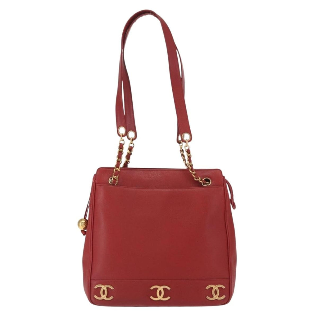 Chanel Vintage Metal Cc Shoulder Bag Caviar Red Leather Shoulder Bag Bag