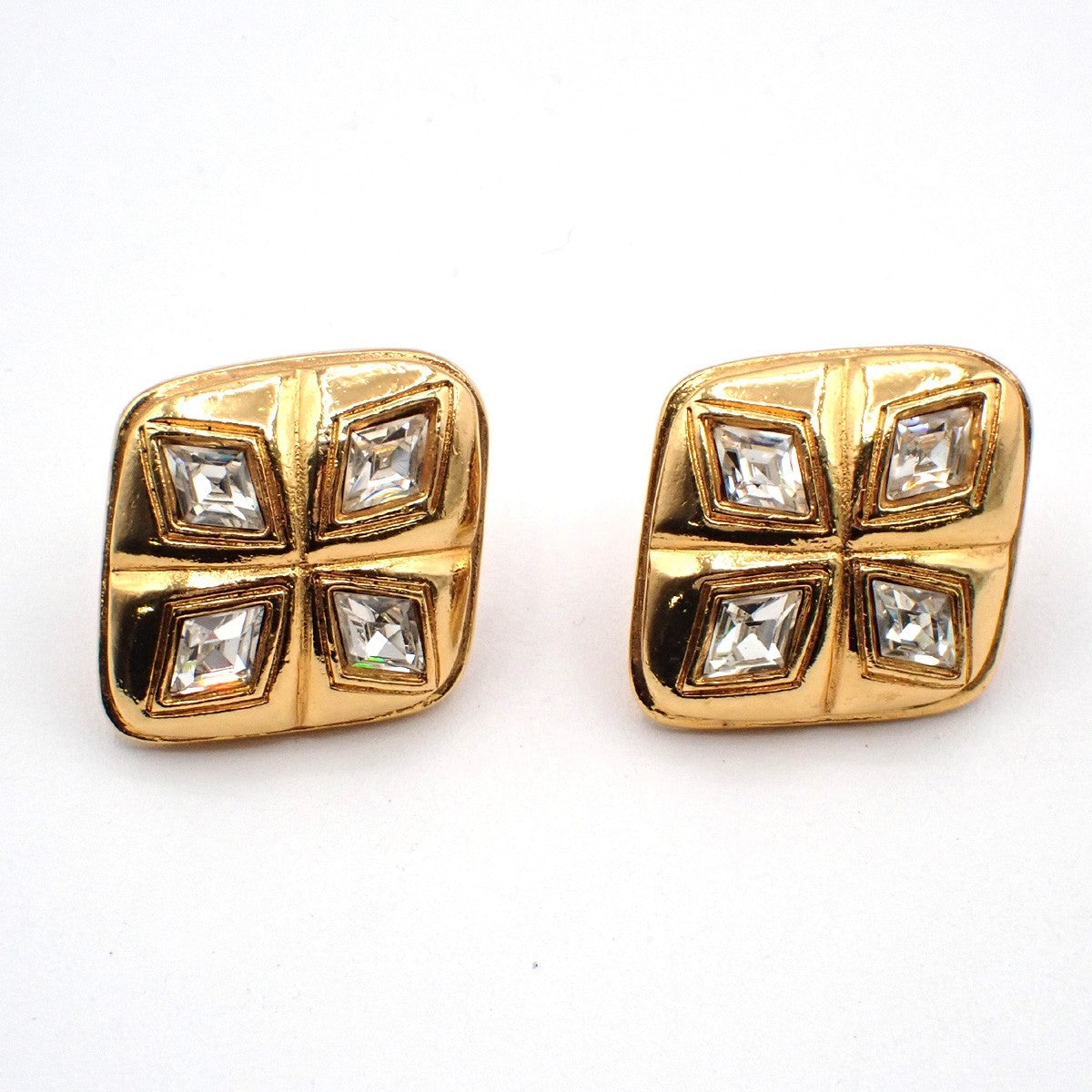 Chanel Vintage Cc Diamond Shape Clips-On Earrings Gold-Plated Gold Gold_Plated Earrings Jewelry