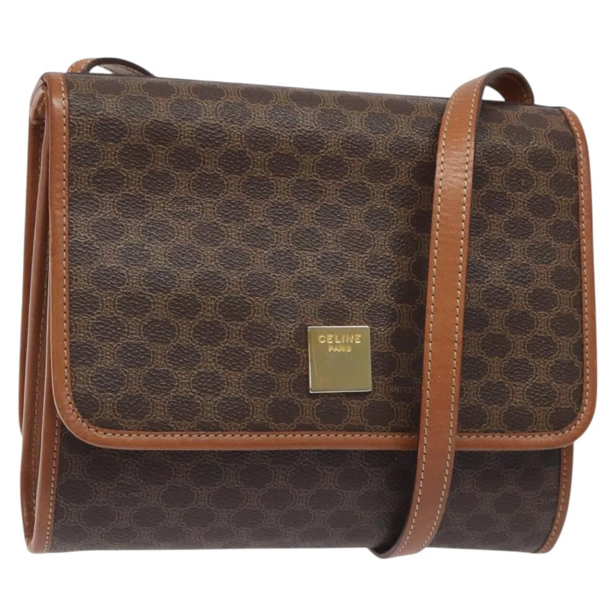 Celine Vintage Macadam Shoulder Bag Canvas And Leather Brown Canvas Shoulder Bag Bag