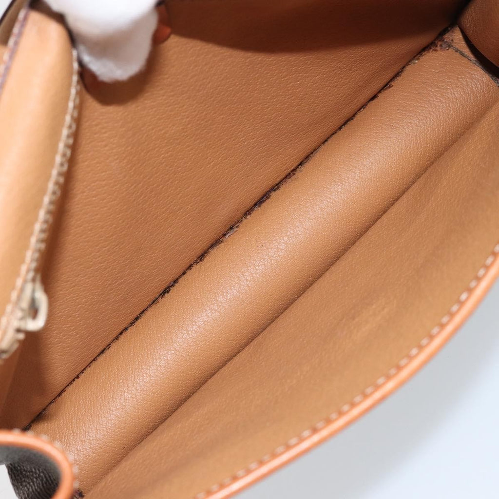 Celine Vintage Macadam Circle Logo Shoulder Bag Canvas And Leather Brown Canvas Shoulder Bag Bag